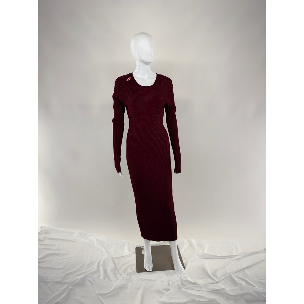 Adam Lippes RTR Geo Knit Midi Dress Burgundy Long Sleeve Midi Dress XL SEE FLAW - Picture 3 of 11